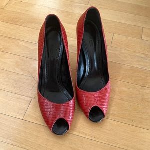 Vintage 90’s 3.1 Phillip Lim red leather peep toe high heels.